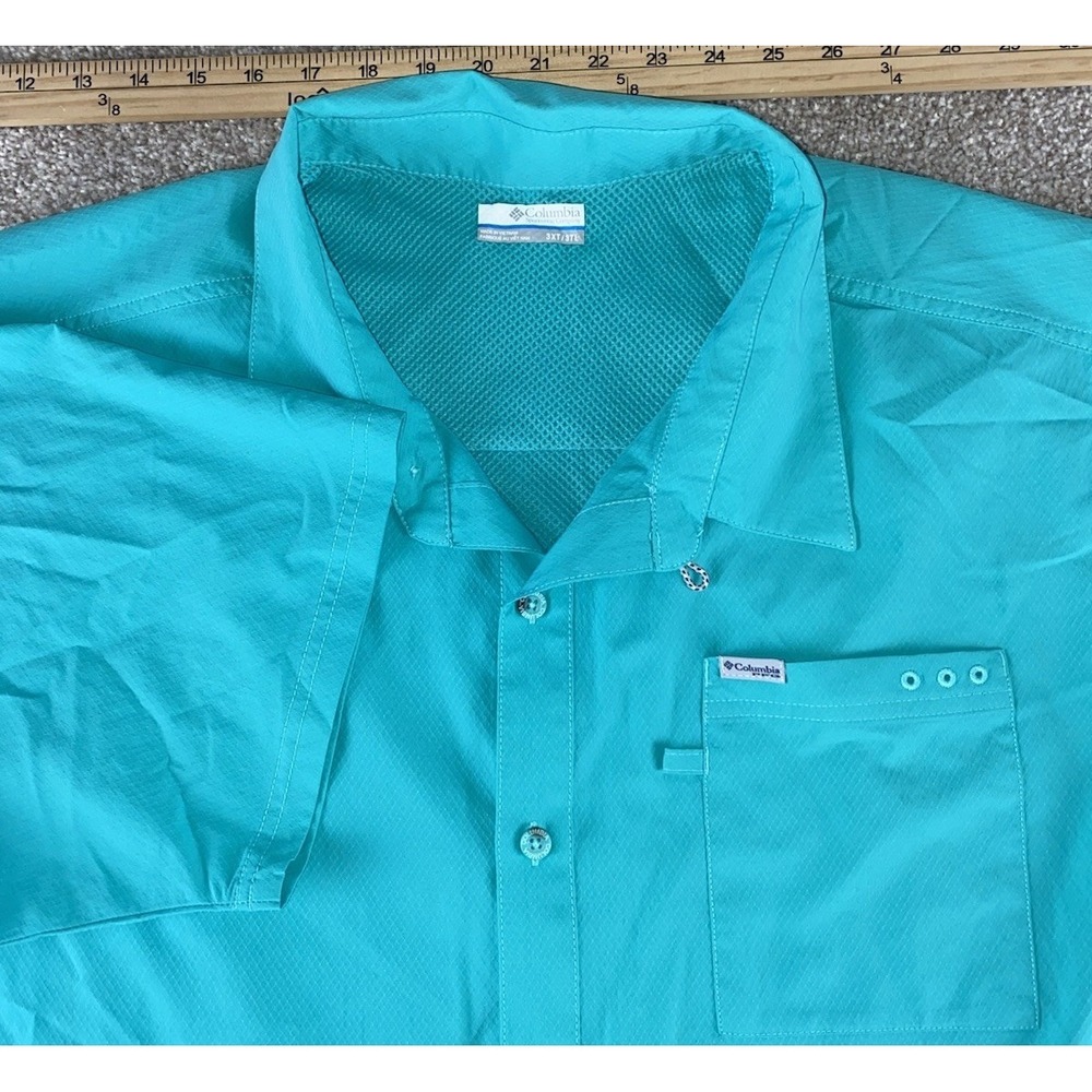 Columbia PFG Fishing Shirt Men 3XLT Solid Turquoise Vented Hike Camp Lightweight